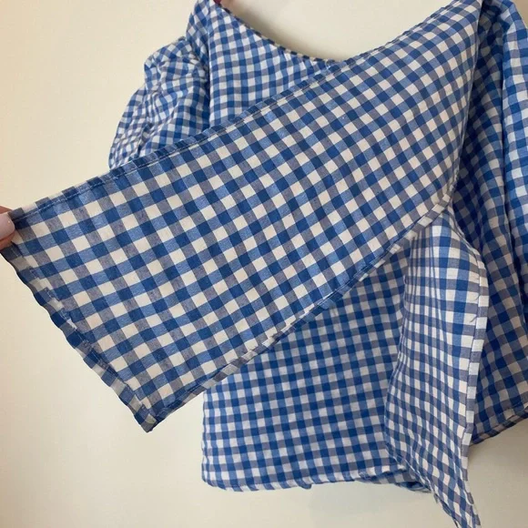 EEUC ROMWE One Shoulder Puff Sleeve Gingham Top - Picture 10 of 13